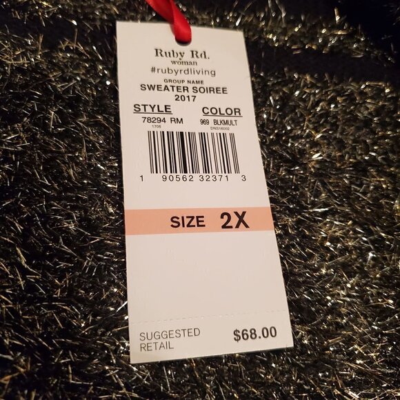 RUBY Rd Black Silver Eyelash Long Sleeve Scoop Neck Sweater Plus Size 2X NWT - Picture 10 of 10